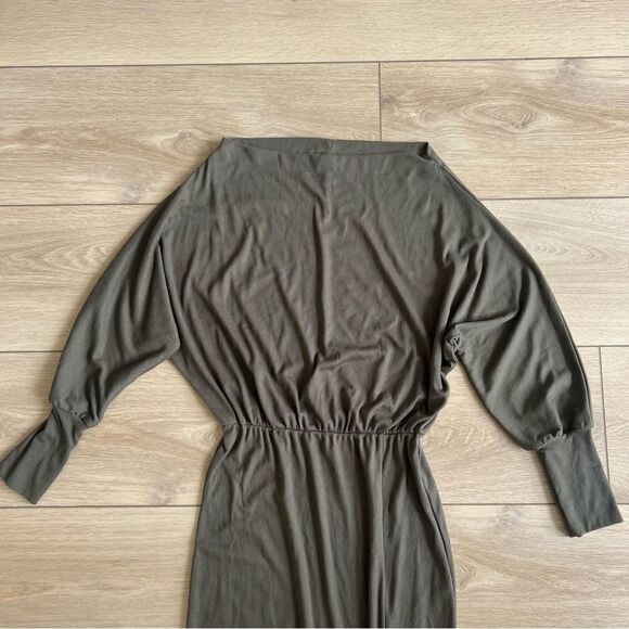 Hem and Thread Dolman Sleeve Ribbed Knit Long Sleeve Midi Dress Dark Green Small - Picture 10 of 15